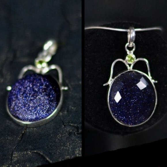 Jewelry - 🌌SPARKLING Blue Goldstone Faceted Pendant Peridot